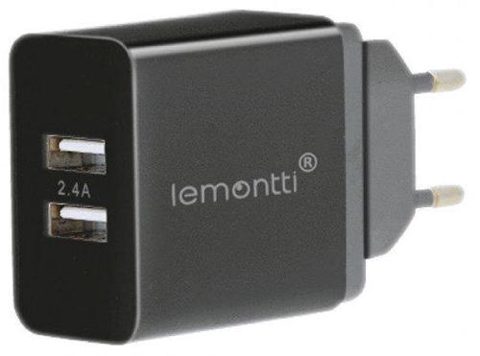 Incarcator Retea Lemontti LIR2UN24A, Dual USB, 2.4A (Negru)