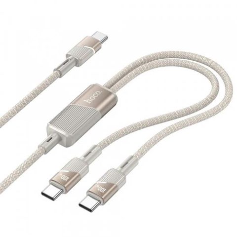 Cablu Date si Incarcare USB-C - 2 x USB-C HOCO U139 2in1, 100W, 1.2m, Auriu