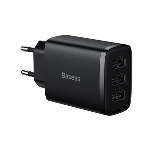 Incarcator retea Compact, Baseus, 3x USB-A 17W (Negru)
