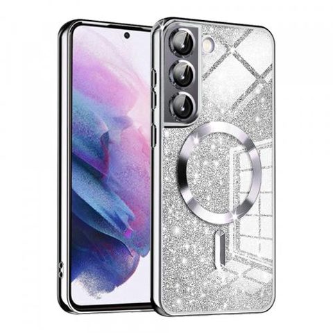 Husa MagSafe pentru Samsung Galaxy S22 5G S901, Techsuit, Luxury Glitter, Argintie