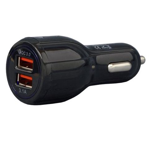 Alimentator auto Spacer, 1 x USB QC3.0 & 1 USB max. 3.1A, pentru bricheta auto, negru, SP-QC-30