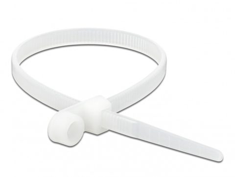 Set 10 bride L 200 x W 4.8 mm cu inel pentru fixare Alb, Delock 18945