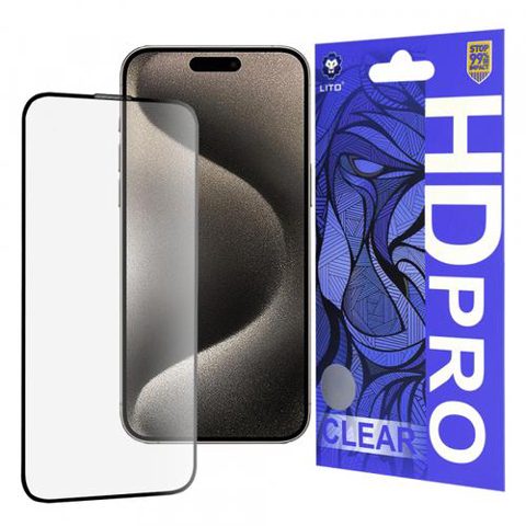 Folie de protectie Ecran Lito HD Pro Clear pentru Apple iPhone 15 Pro Max, Sticla Securizata, Full Glue (Transparent/Negru)