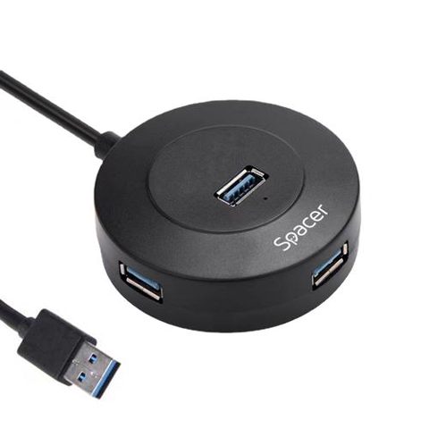 Hub extern Spacer, porturi USB:USB 3.0 X 1, USB 2.0 x 3, conectare prin USB 3.0, cablu 1m, Plastic ABS, Negru