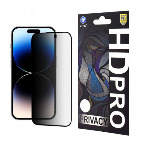 Folie de protectie Ecran Privacy Lito HD Pro pentru Apple iPhone 14 Pro, Sticla Securizata, Full Glue