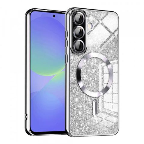 Husa MagSafe pentru Samsung Galaxy A56 A566 / A36 A366, Techsuit, Luxury Glitter, Argintie