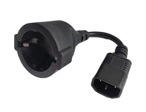 Cablu alimentare Spacer adaptor intrare C14 (tata) la iesire Schuko (mama), 10A, 0.15m lungime, Negru