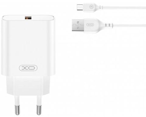 Incarcator Retea Cu Cablu microUSB XO Design CE33, 18W, 3A, 1 x USB-A, Alb