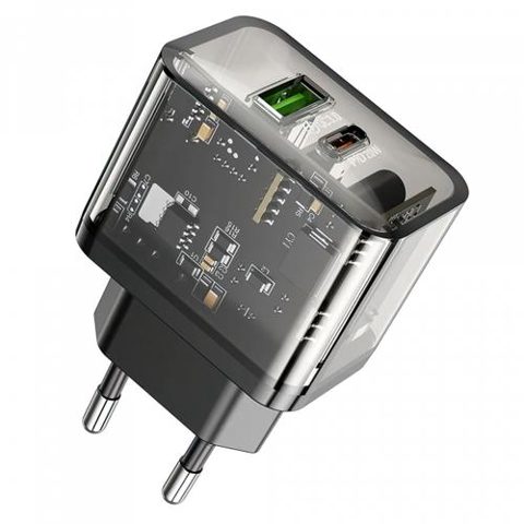 Incarcator Retea HOCO N34, 20W, 3A, 1 x USB-A - 1 x USB-C (Transparent)