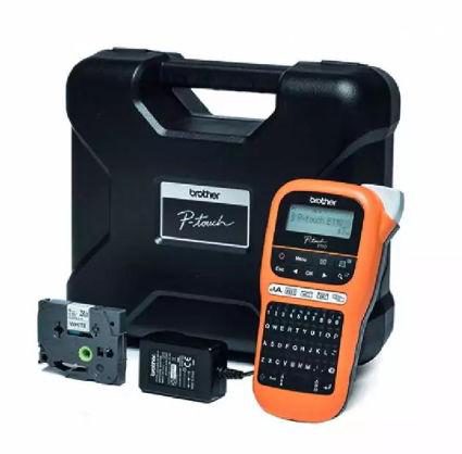 Sistem de etichetare Brother P-touch PT-E110VP, transfer termic, afisaj LCD, tastatura QWERTY, cutter (Portocaliu)