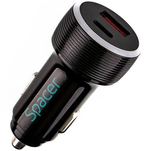 Aliemtator auto SPACER Quick Charge 17W 3.1A max putere totala 17W LED ambiental 1 x USB si 1 x USB Type-C pentru bricheta auto, Negru