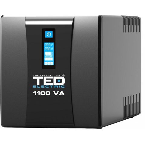 Ups 1100VA/600W LCD TED Line cu stabilizator 4 iesiri schuko, repornire automata, 2x 7Ah, USB Management TED004628