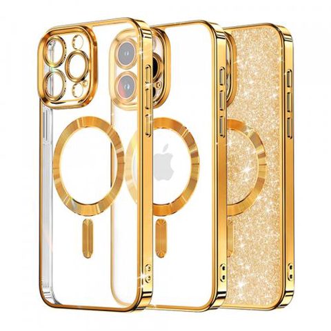 Husa MagSafe pentru Apple iPhone 16 Pro Max, Techsuit, Luxury Glitter, Aurie