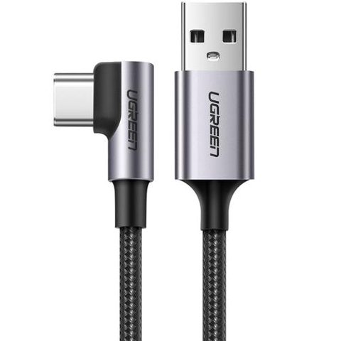 Cablu Date si Incarcare USB la USB Type-C UGREEN US284, Angled 90, 2 m, 3A, Negru
