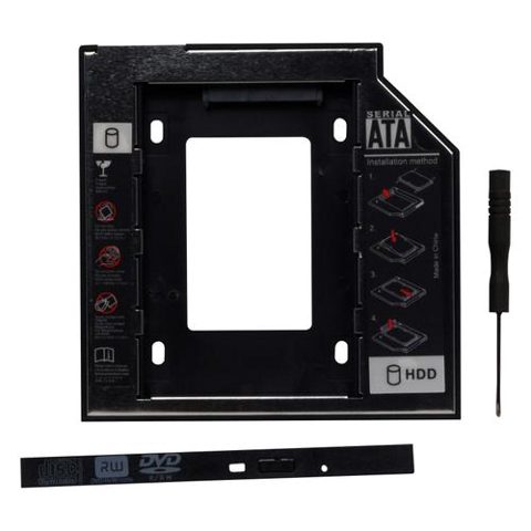 RACK intern SPACER SPR-25DVDN, caddy 12.7mm, 5.25inch - 2.5inch, interfata PC SATA (Negru)