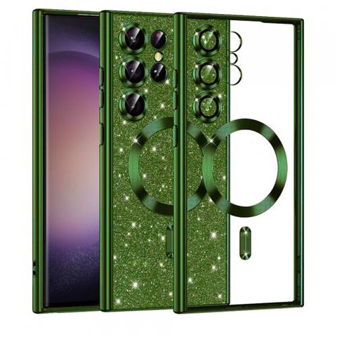 Husa MagSafe pentru Samsung Galaxy S23 Ultra S918, Techsuit, Luxury Glitter, Verde Inchis