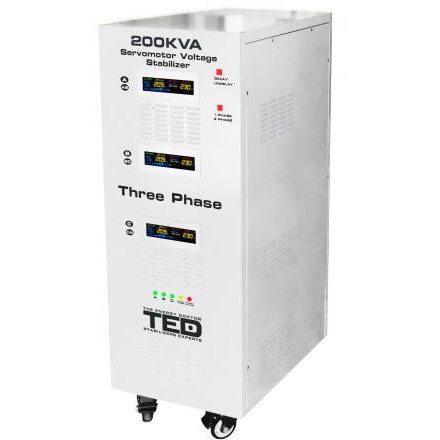 Stabilizator de tensiune trifazat 200KVA / 142KW TED003607, 242V-520V cu ServoMotor si sinusoidala pura, TED Electric, ecran LCD