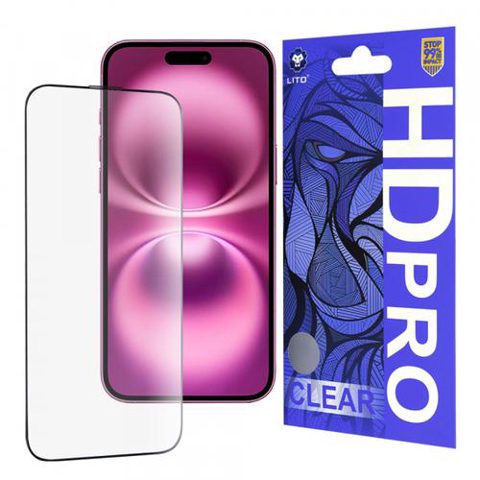 Folie de protectie Ecran Lito HD Pro Clear pentru Apple iPhone 16 Plus, Sticla Securizata, Full Glue (Transparent/Negru)