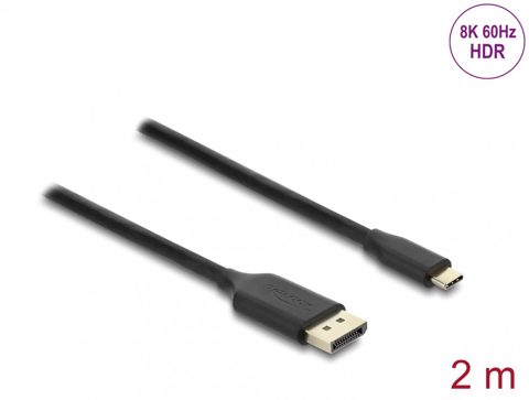 Cablu USB Type C la DisplayPort (DP Alt Mode) 8K60Hz cu HDR T-T 2m Negru, Delock 80165