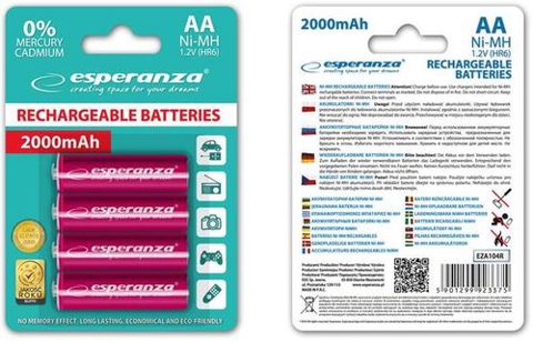 Acumulatori Foto Esperanza EZA104R, AA, Ni-MH, 2000mAh x 4
