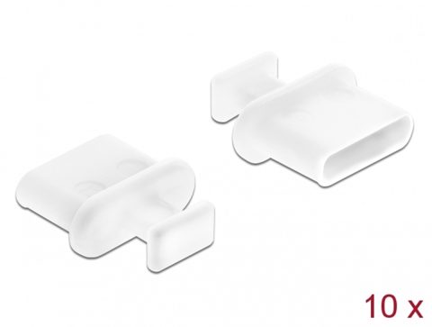 Protectie impotriva prafului pentru conector USB-C mama cu prindere Alb set 10 buc, Delock 64094