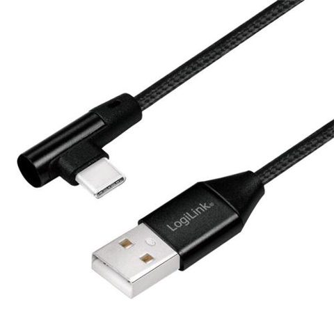 Cablu de date Logilink CU0137, USB 2.0 - USB Type-C, 90 grade, 0.3m, Negru