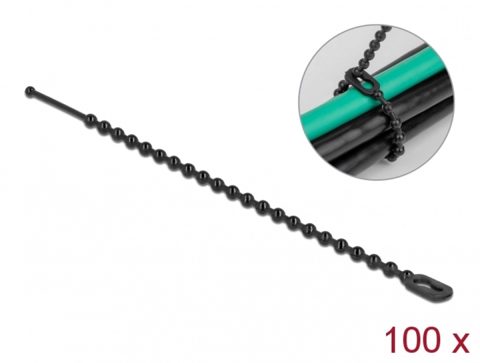Set 100 buc bride tip perla reutilizabile L 100 x W 2.4 mm Negru, Delock 19566