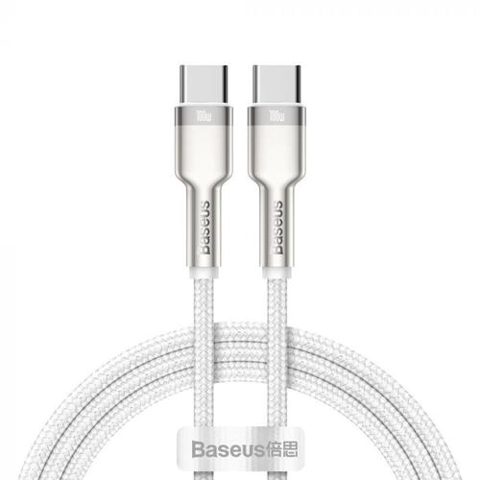 Cablu de date Baseus Cafule Metal CATJK-C02, USB Type-C - USB Type-C, 100W, 1m, impletitura nylon (Alb)