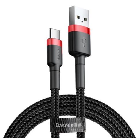 Cablu de date Baseus Cafule CATKLF-C91, USB la USB Type-C, Quick Charge, 2m (Negru/Rosu)