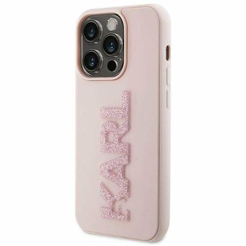 Husa de protectie Karl Lagerfeld 3D Rubber Glitter Logo Karl pentru iPhone 15 (Roz)