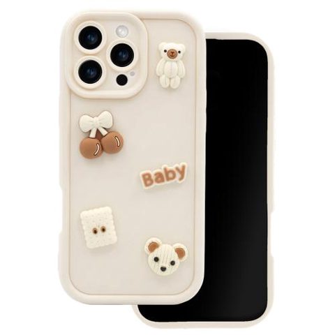 Husa pentru Apple iPhone 16 Pro Max, OEM, Ultra Trendy 3D Bear, Bej