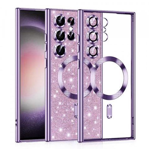 Husa MagSafe pentru Samsung Galaxy S23 Ultra S918, Techsuit, Luxury Glitter, Mov Deschis