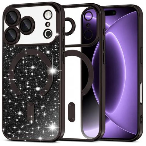 Husa MagSafe pentru Apple iPhone 18 Pro / 17 Pro, Techsuit, Luxury Glitter, Neagra