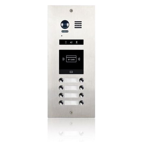 Panoul de apel video modular V-TECH DMR21-D8-ID cu camera wide angle, 8 butoane de apel, cititor RFID, antivandal, IP55