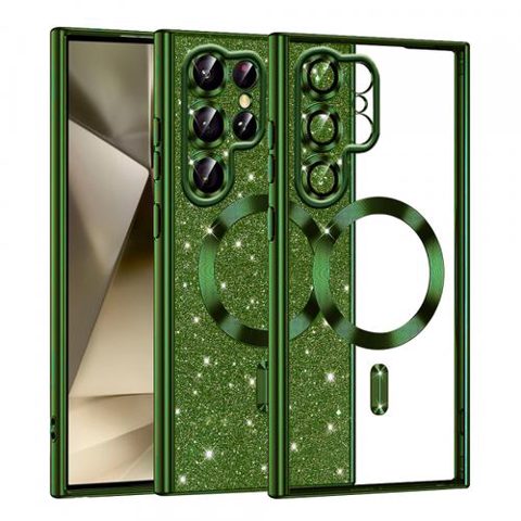 Husa MagSafe pentru Samsung Galaxy S22 Ultra 5G S908, Techsuit, Luxury Glitter (Verde Inchis)