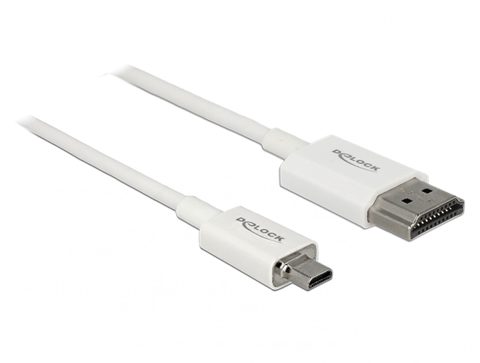 Cablu HDMI la micro HDMI-D T-T 3D 4K 0.25m Slim Premium Alb, Delock 85147