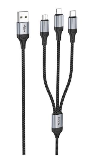Cablu Incarcare USB-A - Lightning / microUSB / USB-C HOCO X102, 18W, 1m, Negru