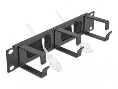 Organizator cabluri 10" 1U pentru cabinet cu 3 inele + perii Negru, Delock 66487