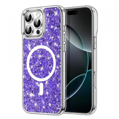 Husa MagSafe pentru Apple iPhone 16 Pro, Techsuit, Sparkly Glitter, Mov
