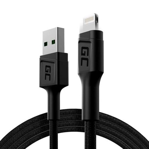 Cablu USB-Lightning 200cm, Green Cell GC Ray. incarcare rapida Apple 2.4A, pentru Apple iPhone iPad iPod