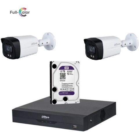 Sistem de supraveghere Dahua DH-2CEXT40MA-5MP_HDD HDCVI cu HDD si 2 camere de exterior de 5MP Full Color, Starlight, LED 40m, microfon