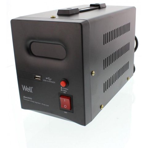 Stabilizator automat de tensiune cu releu 2000VA/1200W, negru Well AVR-REL-GUARD2000-WL