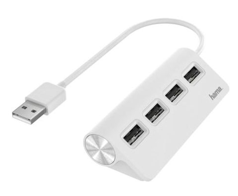 USB Hub Hama 200120, 4 porturi, USB 2.0 (Alb)