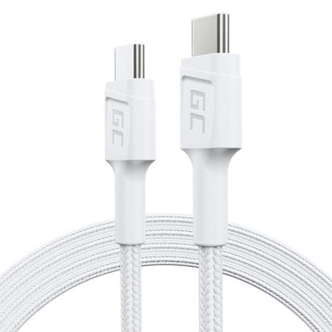 Cablu de date Green Cell PowerStream, USB-C - USB-C, 120cm, Power Delivery 60W, Alb