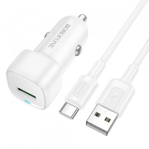 Incarcator Auto Cu Cablu USB-C Borofone BZ34 Cloud, 18W, 3A, 1 x USB-A (Alb)