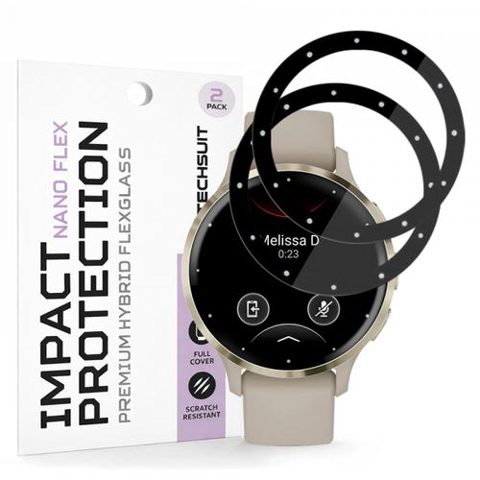 Folie Protectie Techsuit Nano Flex pentru Garmin Venu 3S, Set 2 bucati, Plastic, Neagra
