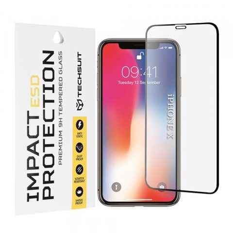 Folie de protectie Ecran Techsuit pentru Apple iPhone 11 Pro / XS / X, Sticla Securizata, Full Glue