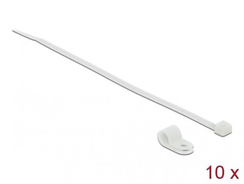 Set 10 bride L 200 x W 3.6 mm + 10 cleme montare 6.4 mm Alb, Delock 18863