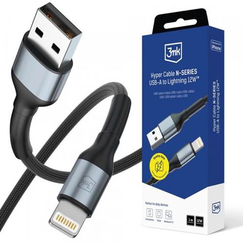 Cablu Date si Incarcare USB-A - Lightning 3MK Hyper N, 12W, 1m, Negru