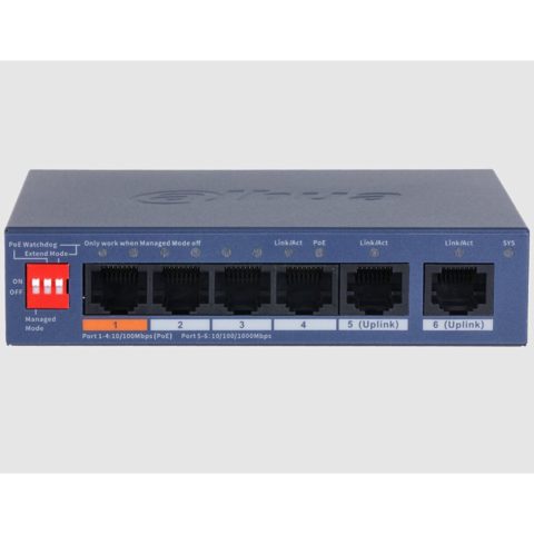 Switch 4 porturi PoE cloud management Dahua CS4006-4ET2GT-60, 2 porturi uplink, PoE Watchdog, Long Distance PoE